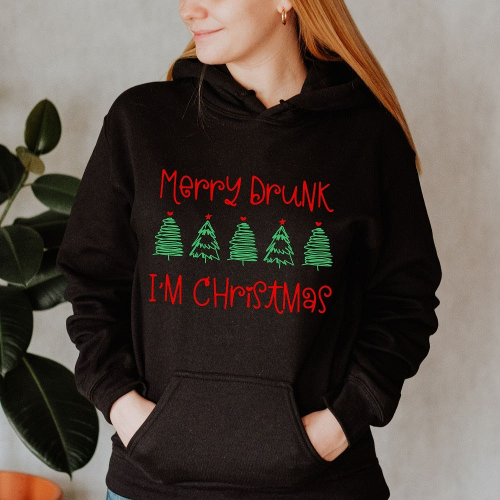 Christmas Family Pajamas, Christmas Sweatshirt, Women Holiday Sweater, Funny Christmas Quotes Top, Merry Drunk I'm Christmas Hoodie, Christmas Jumper
