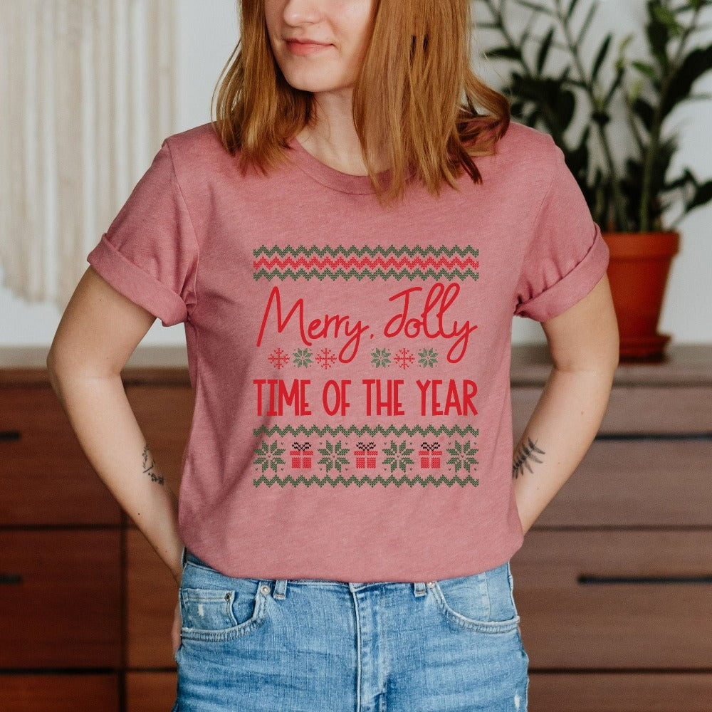 Christmas Family Shirt, Ladies Xmas Pajamas, Christmas Party Tees, Christmas T-Shirts for Women, Year End Party Outfit, Couple Christmas Tee