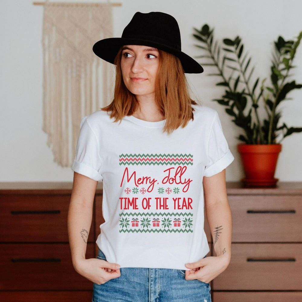 Christmas Family Shirt, Ladies Xmas Pajamas, Christmas Party Tees, Christmas T-Shirts for Women, Year End Party Outfit, Couple Christmas Tee