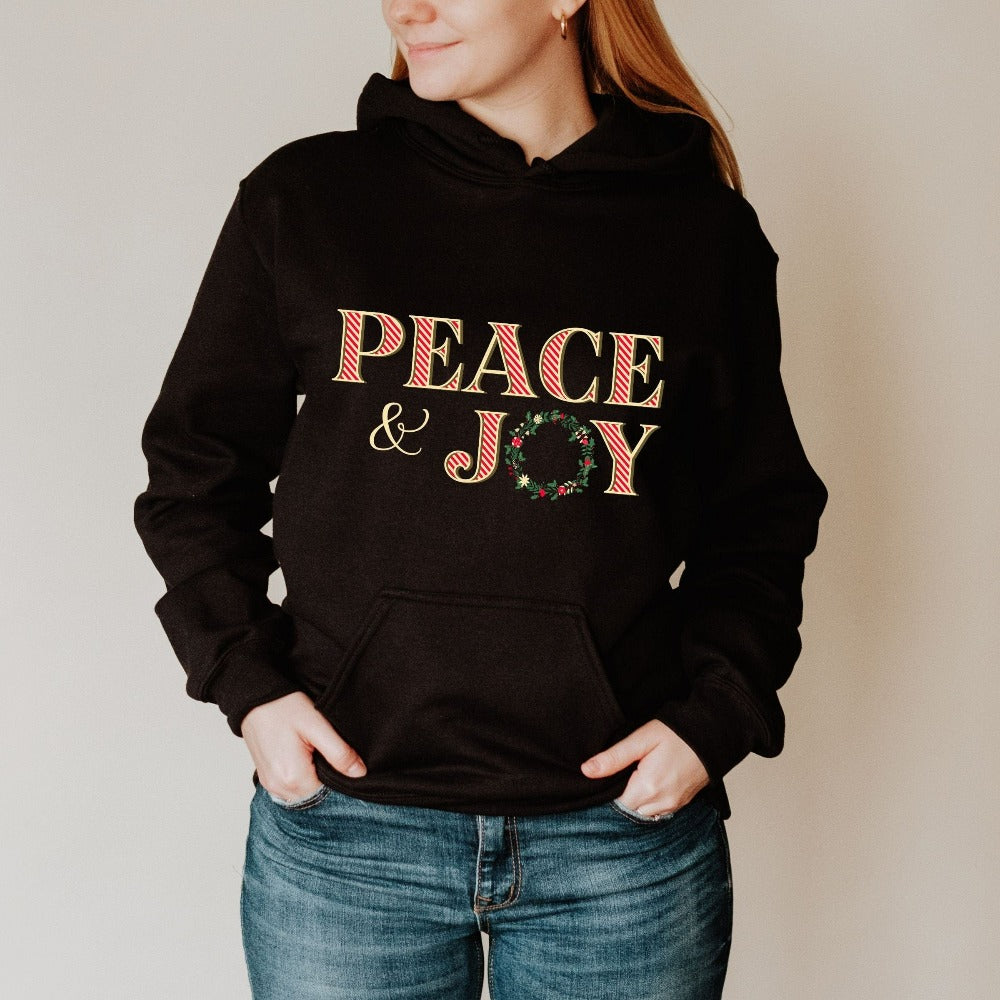 Family Christmas Sweatshirt, Peace Love Joy Xmas Hoodies for Group Crew, Christmas Gift for Women Mom Wife Spouse, Pajama Party Top, Christmas Sweater