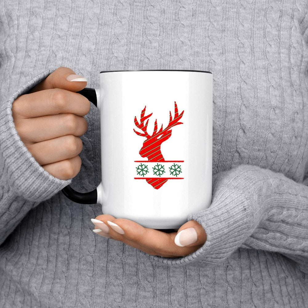 Christmas Mug, Christmas Gift for Family, Cute Reindeer Snowflakes Cup, Rudolph Merry Christmas Coffee Mug, Girls Christmas Vacation Travel Camp Mug