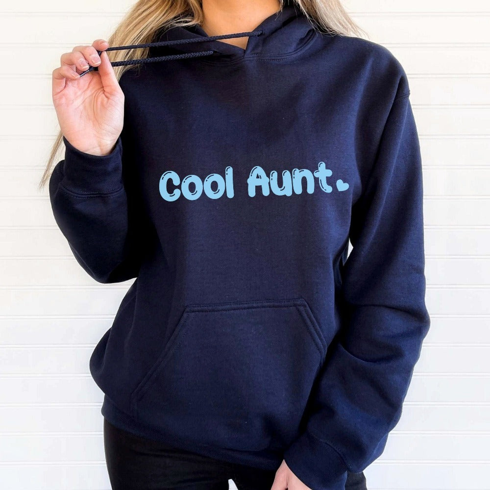 Show love and appreciation with this Cool Aunt sweatshirt for the best auntie. Whether it's for a family reunion, weekend visit, birthday or Christmas holidays, this adorable top is a thoughtful gift idea for your aunt. Makes a great memorable present from niece or nephew on her special day. This cute uplifting hoodie for aunty is a great idea for a pregnancy reveal or new baby announcement surprise to your sister, family, sibling or best friend as the newest favorite funtie tia!