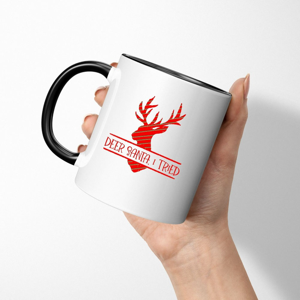 Christmas Gifts, Cute Holiday Mug for Teacher, Dear Santa I Really Tried Coffee Mug, Christmas Party Drinking Cup, Reindeer Xmas Mug