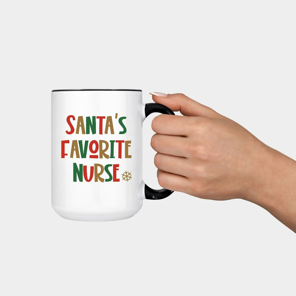 Christmas Mug for Nurses, Santa's Favorite Nurse Mug, Nursing Student Graduate Xmas Present from Mom Dad, Nurse Stocking Stuffer Gift