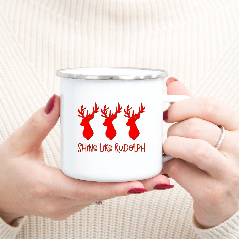 Christmas Mugs, Cute Reindeer Christmas Cup Ideas for Family Friends, Shine Like Rudolph Positive Quote Christmas Gift, Deer Xmas Mug