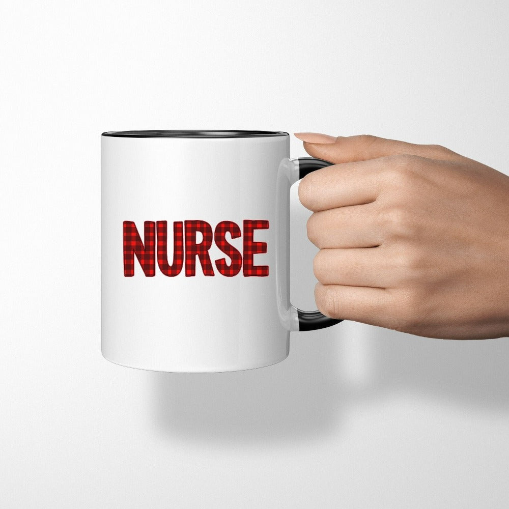 Christmas Nurse Mugs, RN Nurse Christmas Gift, Funny Nurse Mug for Christmas, Holiday Mug, Registered Nurse Cup, Christmas Coffee Mug, Buffalo Plaid Cup