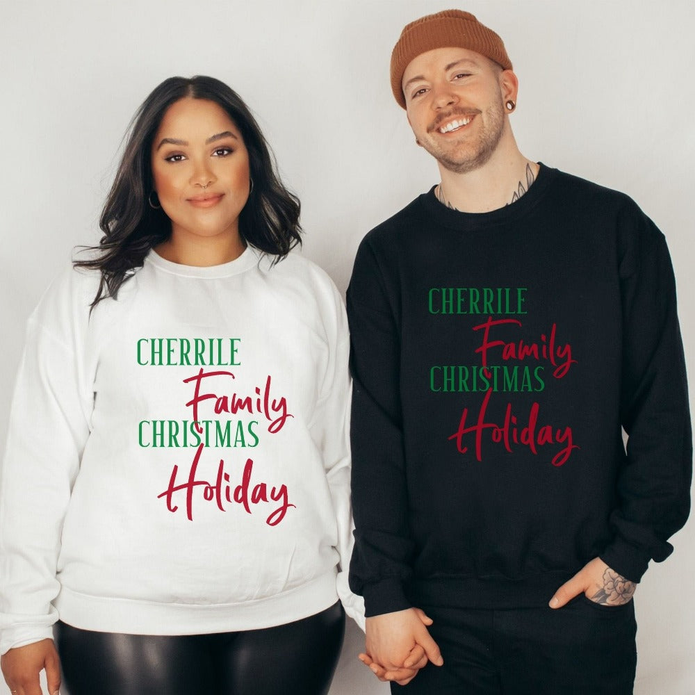Everyone looks good in this family Christmas holiday outfit. Customize with your name whether you are vacationing at home or away to a dream destination. Get everyone on your crew in high spirits and cheer on! Personalize for a special custom touch.