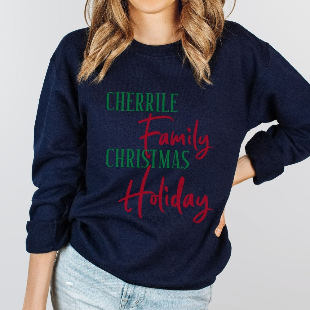 Everyone looks good in this family Christmas holiday outfit. Customize with your name whether you are vacationing at home or away to a dream destination. Get everyone on your crew in high spirits and cheer on! Personalize for a special custom touch.