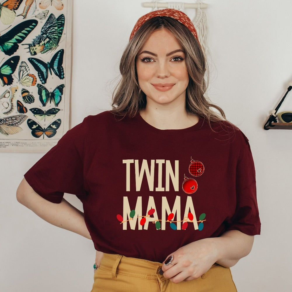 Christmas Pregnancy Announcement Shirt, Xmas Santa Baby T-Shirt, Pregnant Twin Mama, Mom of Twin Family Baby Reveal Holiday TShirt, Xmas Shirt