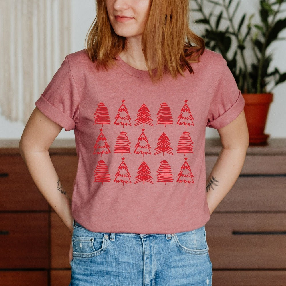 Christmas Shirt, Christmas Women Gift, Pine Tree Christmas T-Shirt, Holiday Winter Tee, Festive Season Outfit, Ladies Xmas Top