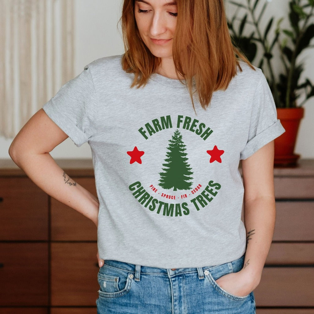 Christmas Shirts for Women Mom Aunt Sister Grandma, Pine Tree Christmas T-shirt for Christmas Party, Graphic Xmas Shirt, Pine Spruce Fir Cedar
