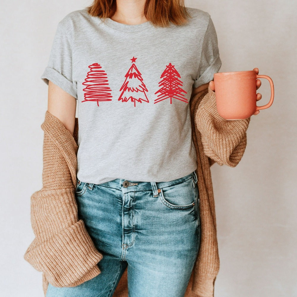 Christmas Shirts for Women, Xmas Pajamas, Christmas Trees T-shirt, Matching Friends Holiday Tee, Family Christmas Photo Shirt, Holiday Shirt