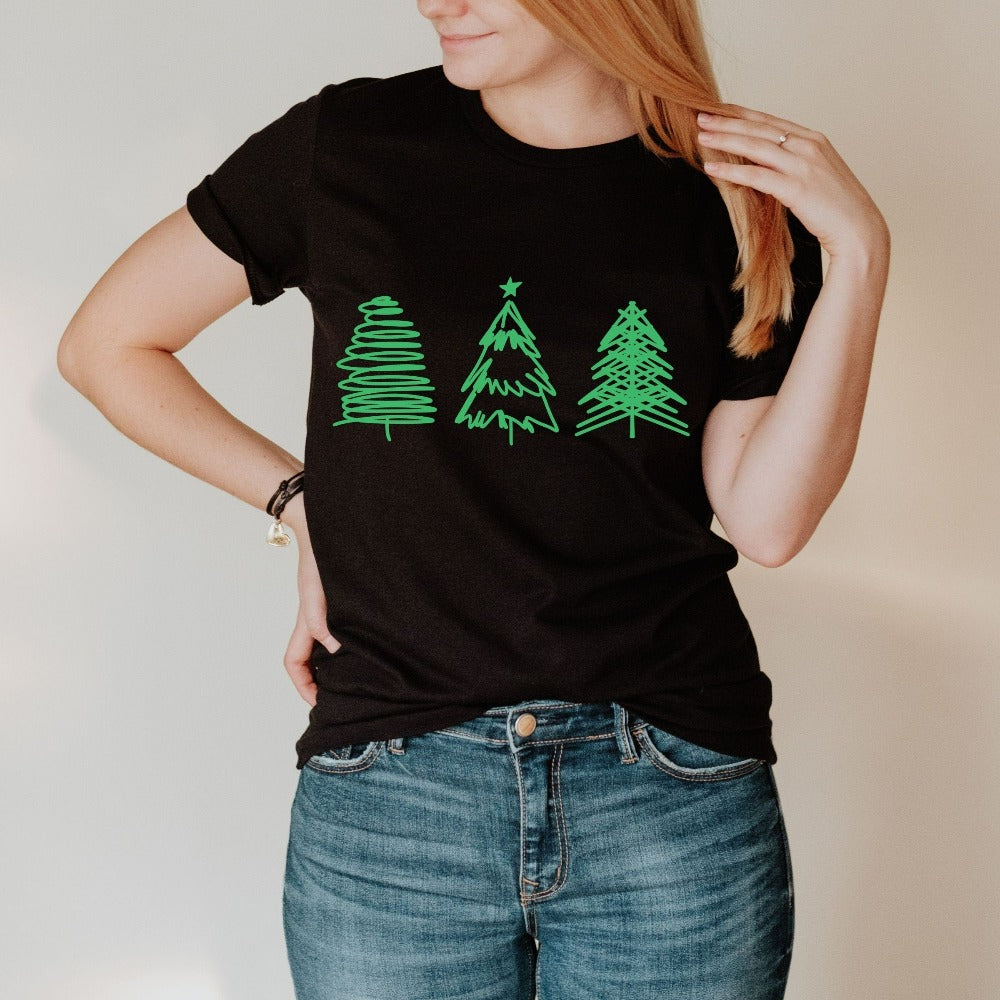 Christmas Shirts for Women, Xmas Pajamas, Christmas Trees T-shirt, Matching Friends Holiday Tee, Family Christmas Photo Shirt, Holiday Shirt