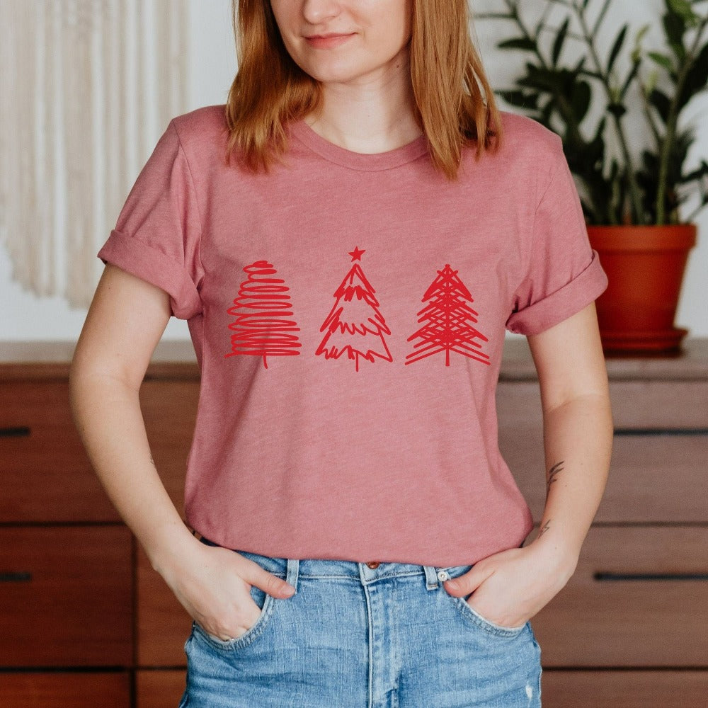 Christmas Shirts for Women, Xmas Pajamas, Christmas Trees T-shirt, Matching Friends Holiday Tee, Family Christmas Photo Shirt, Holiday Shirt