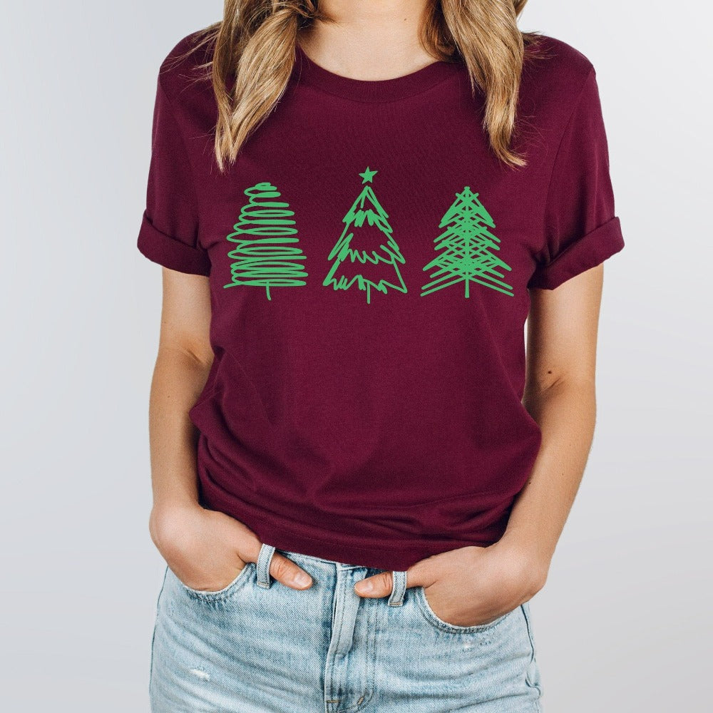 Christmas Shirts for Women, Xmas Pajamas, Christmas Trees T-shirt, Matching Friends Holiday Tee, Family Christmas Photo Shirt, Holiday Shirt