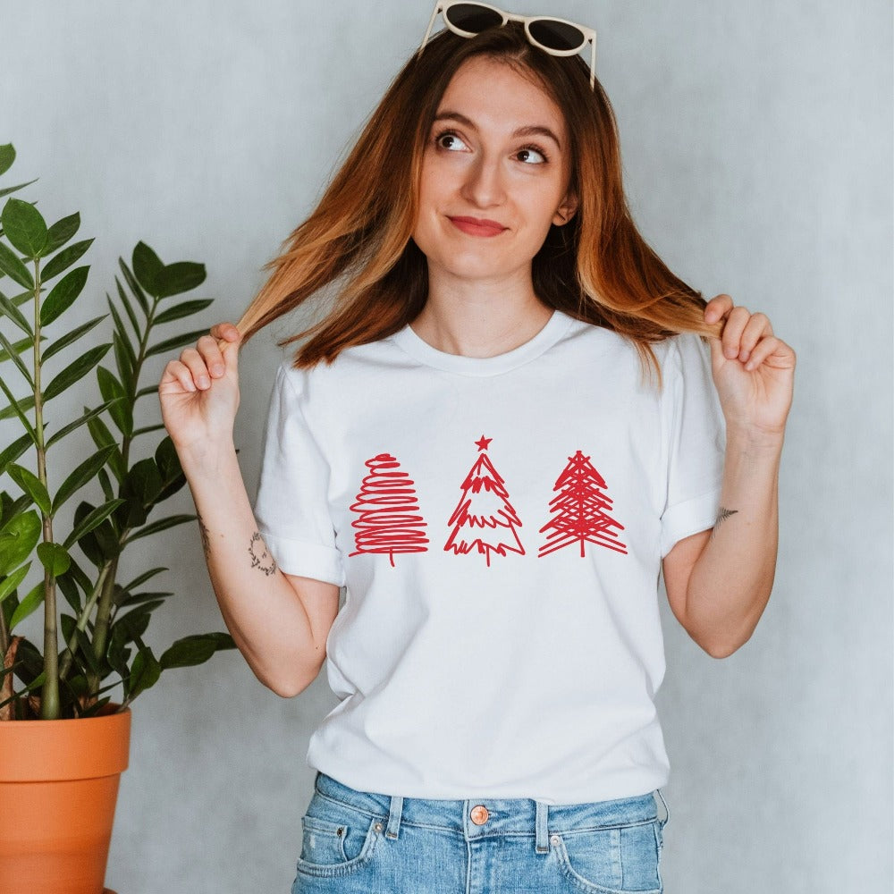 Christmas Shirts for Women, Xmas Pajamas, Christmas Trees T-shirt, Matching Friends Holiday Tee, Family Christmas Photo Shirt, Holiday Shirt