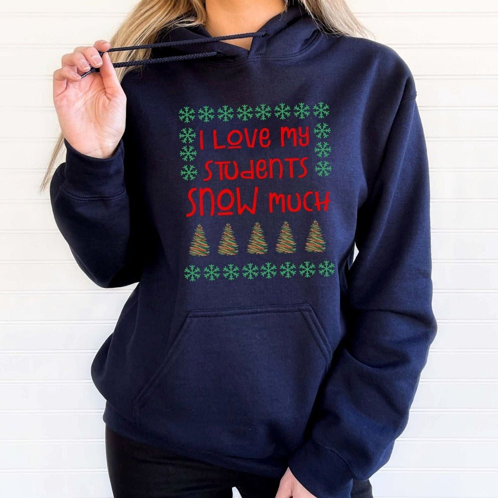 Christmas Sweater for Teacher, Snowman Shirt, Festive Top, Kindergarten Teacher Crewneck Sweatshirt, Christmas Tree Holiday Outfits