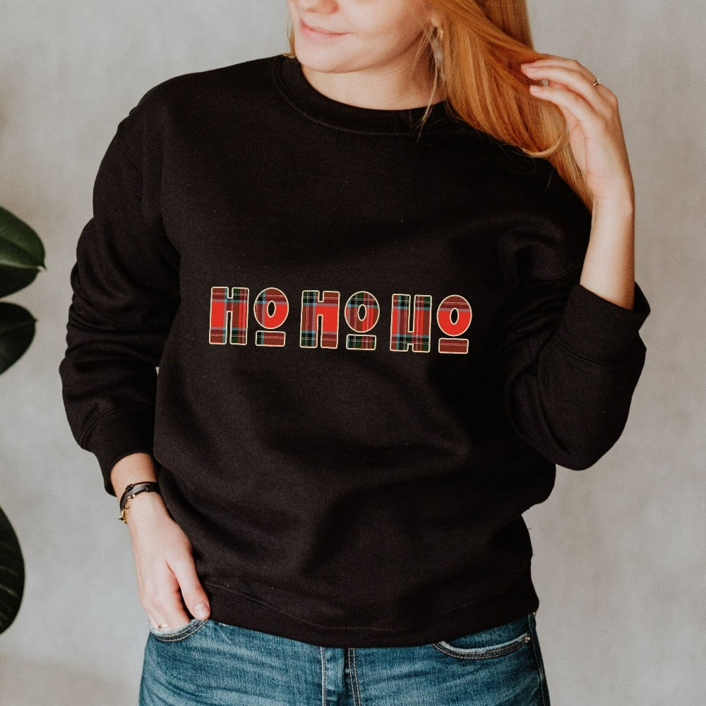 Christmas Sweatshirt, Funny Ho Ho Ho Christmas Sweater, Buffalo Plaid Xmas Present, Womens Ugly Sweater, Christmas Party Group Shirt