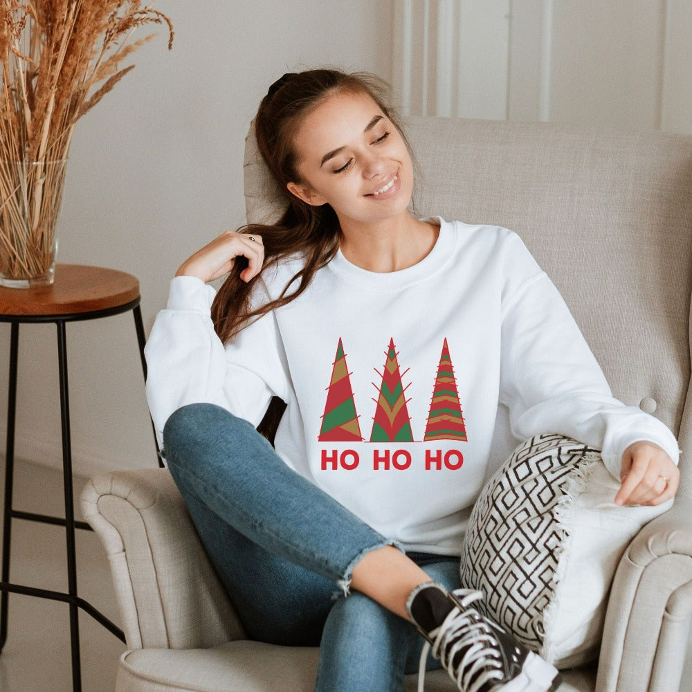 Christmas Sweatshirt, Funny Ho Ho Ho Christmas Sweater for Women, Ugly Sweater Christmas Party Presents, Christmas Tree Santa Top, Christmas Pajamas