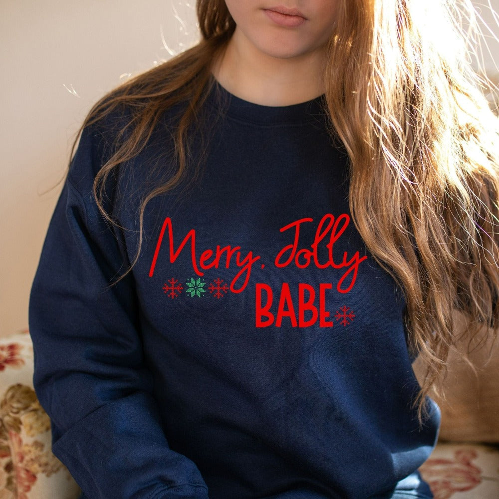 Christmas Sweatshirt Gift, Babe Christmas Pullover, Cute Christmas Sweater, Christmas Gift for Girlfriend Fiancée, Winter Sweatshirt