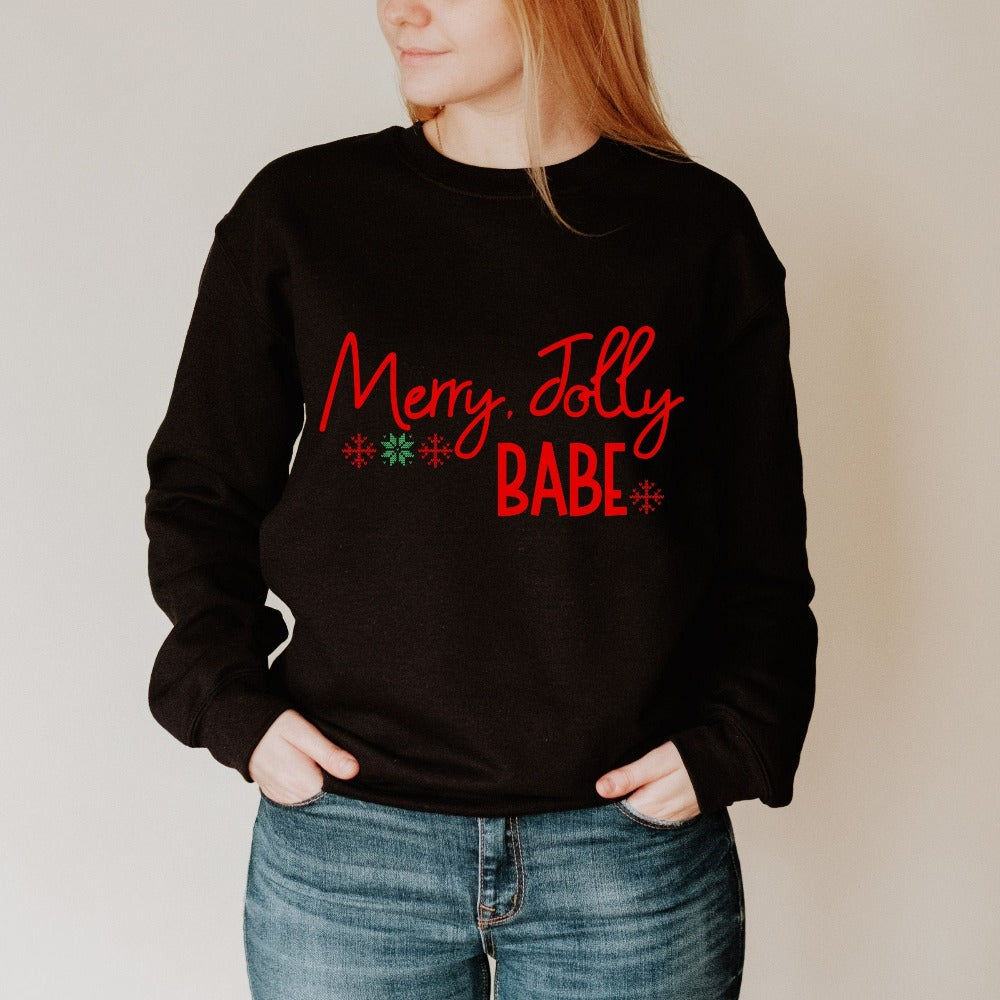 Christmas Sweatshirt Gift, Babe Christmas Pullover, Cute Christmas Sweater, Christmas Gift for Girlfriend Fiancée, Winter Sweatshirt