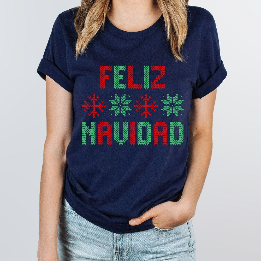 Christmas T-Shirts, Feliz Navidad Familia Tee, Spanish Christmas Shirt, Merry Christmas Gift for Grandma, Ladies Christmas Tees