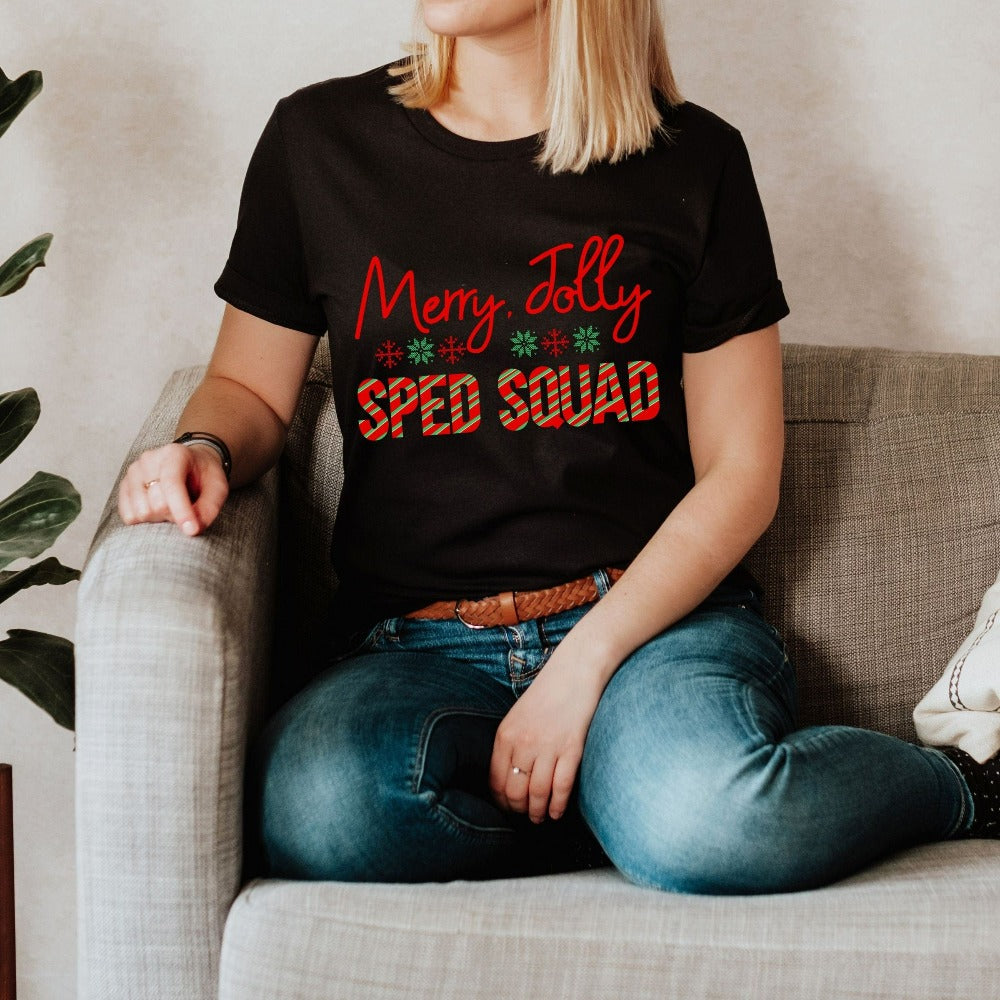 Christmas T-Shirts for Women, SPED Squad Holiday Tees, Xmas Party Tees for Crew Group, Teacher Christmas Apparel, Xmas Vacation Tees