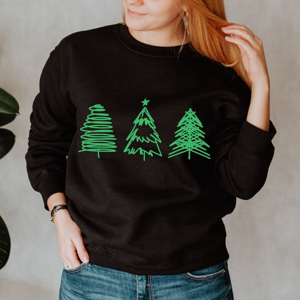 Christmas Tree Sweatshirt, Merry Christmas Present, Xmas Party Outfit, Winter Holiday Season Sweater for Women, Girlfriend Gift Idea