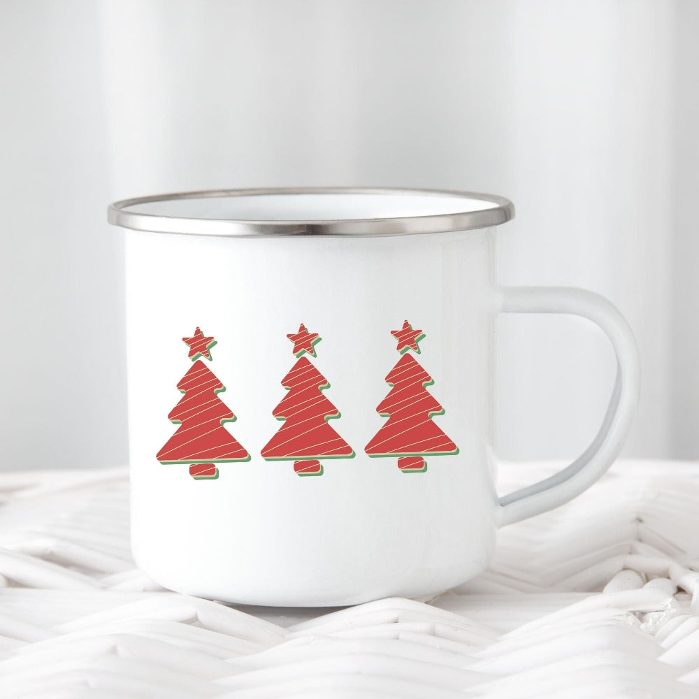 Christmas Trees Coffee Mug, Family Christmas Mug for Weekend Camp Hike, Teacher Xmas Gift from Student, Christmas Party Drinking Mug