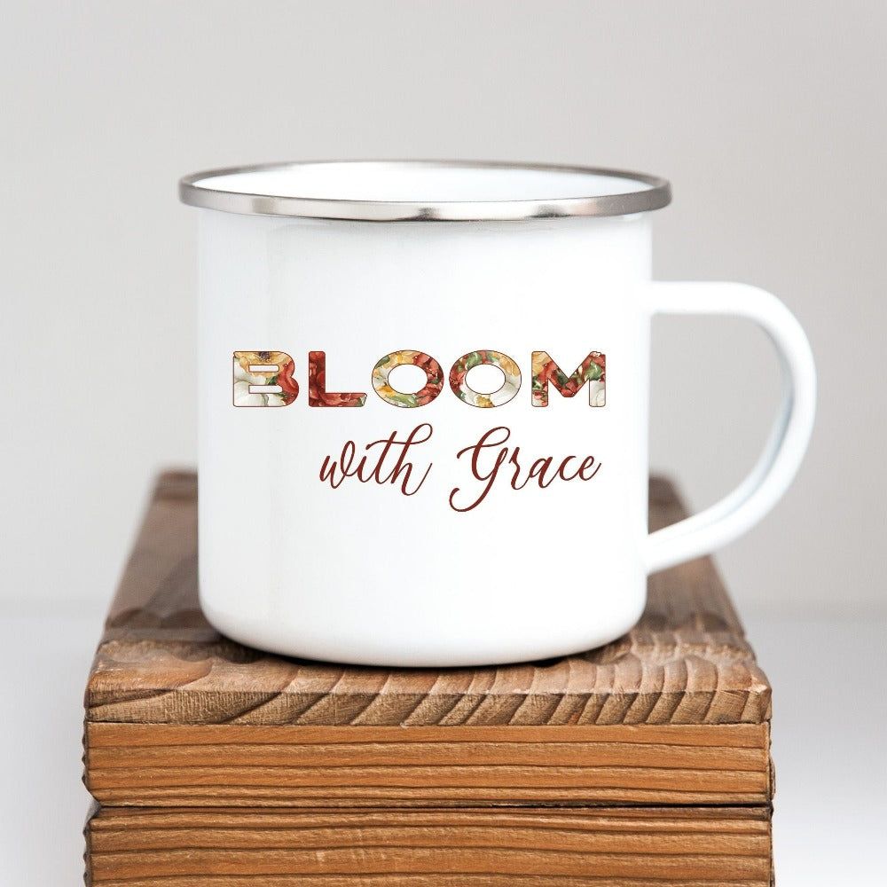 Positive, inspirational coffee mug perfect as an uplifting birthday gift idea for best friend, religious mom, Christian co-worker, family reunion, bed and breakfast décor and more. This floral design gives an intriguing unique boho look to this adorable beverage cup.