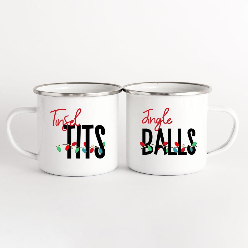 Couple Matching Christmas Mug, Funny Merry Christmas Coffee Mug, Hilarious Winter Holiday Hot Chocolate Mugs, Campfire Enamel Cup 