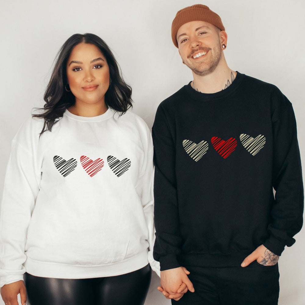 Couples Heart Sweatshirt, Women's Valentines Day Sweater, Scribbled Red Heart Shirt, Matching Valentine Sweatshirt for Family Friend