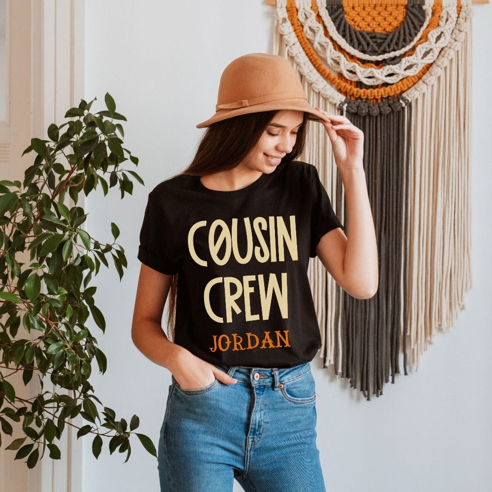 Get the family closer with this cute cousin crew gift idea. Brings up great memories of family adventures, camping, hiking, vacations tours, summer break and road trips. This casual tee is a perfect matching travel or holiday souvenir