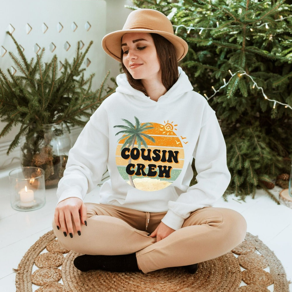 Get the family closer with this retro vintage look cousin crew hoodie gift idea. Brings up great memories of family adventures, camping, hiking, vacations, making time for each other, together. This is a perfect matching travel souvenir for beach life or island cruise.