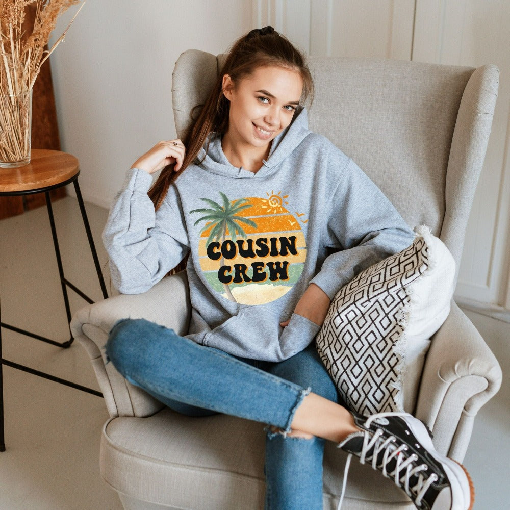 Get the family closer with this retro vintage look cousin crew hoodie gift idea. Brings up great memories of family adventures, camping, hiking, vacations, making time for each other, together. This is a perfect matching travel souvenir for beach life or island cruise.
