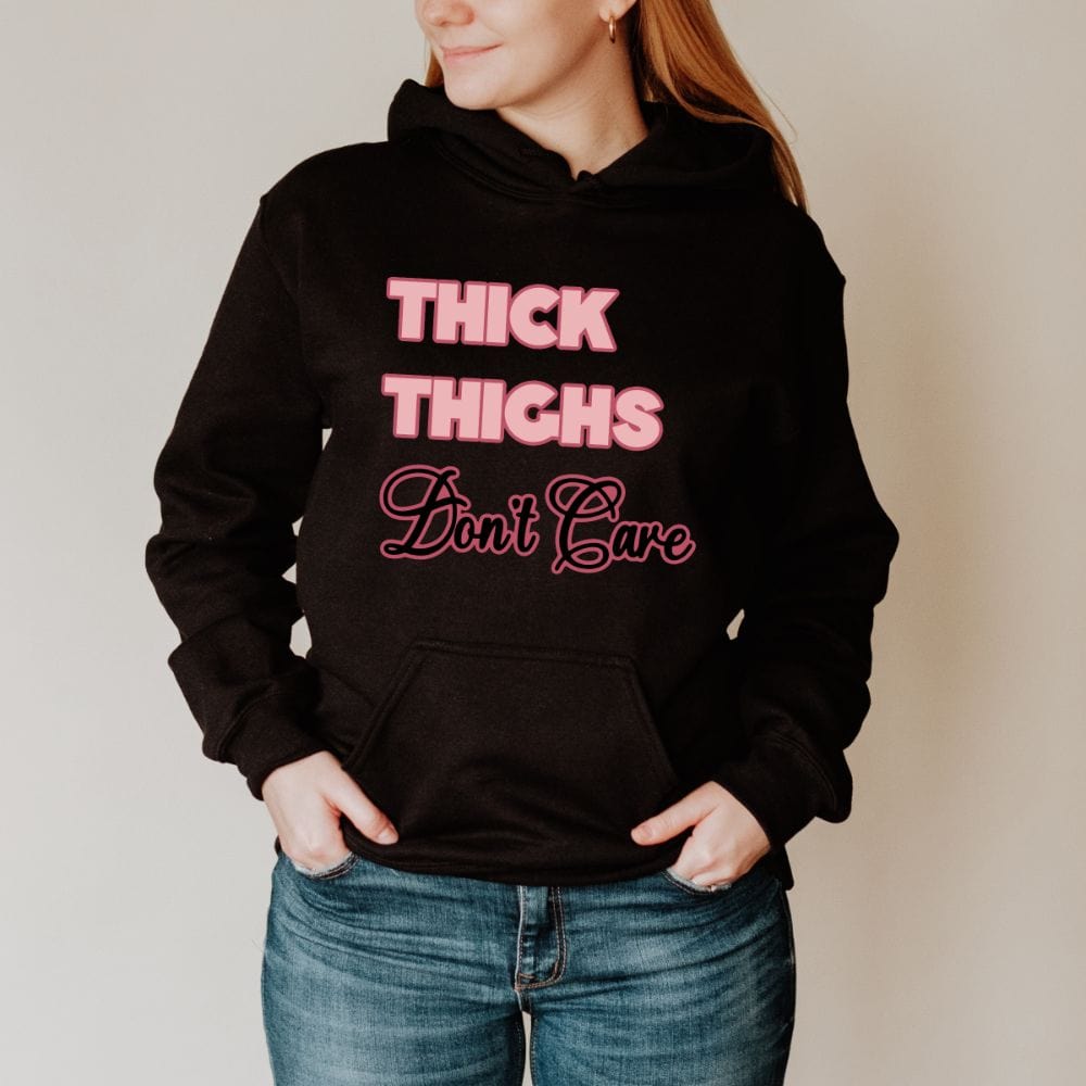 This empowered thick thighs graphic hoodie is perfect gift idea for ladies. It has been made to give positivity, boost confidence and self-love as a woman. A gift on birthday for your mom, best friend and every women.