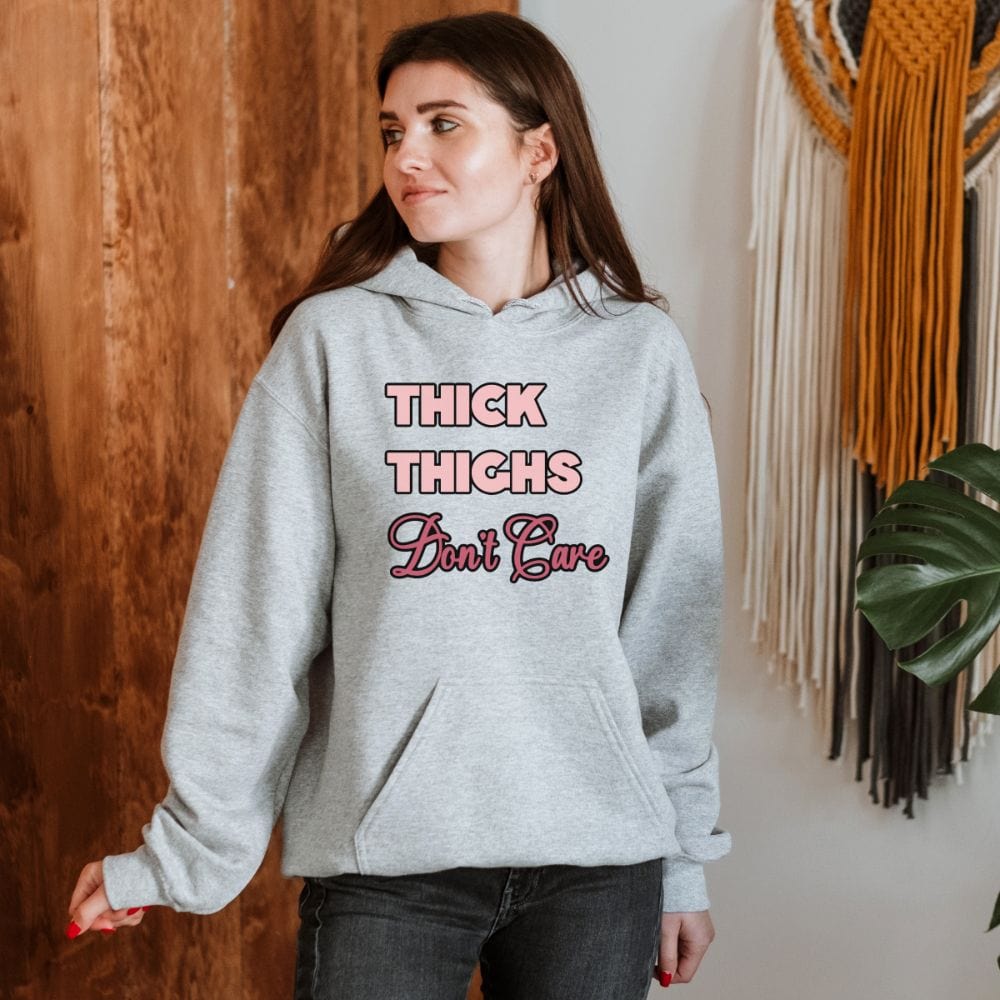 This empowered thick thighs graphic hoodie is perfect gift idea for ladies. It has been made to give positivity, boost confidence and self-love as a woman. A gift on birthday for your mom, best friend and every women.