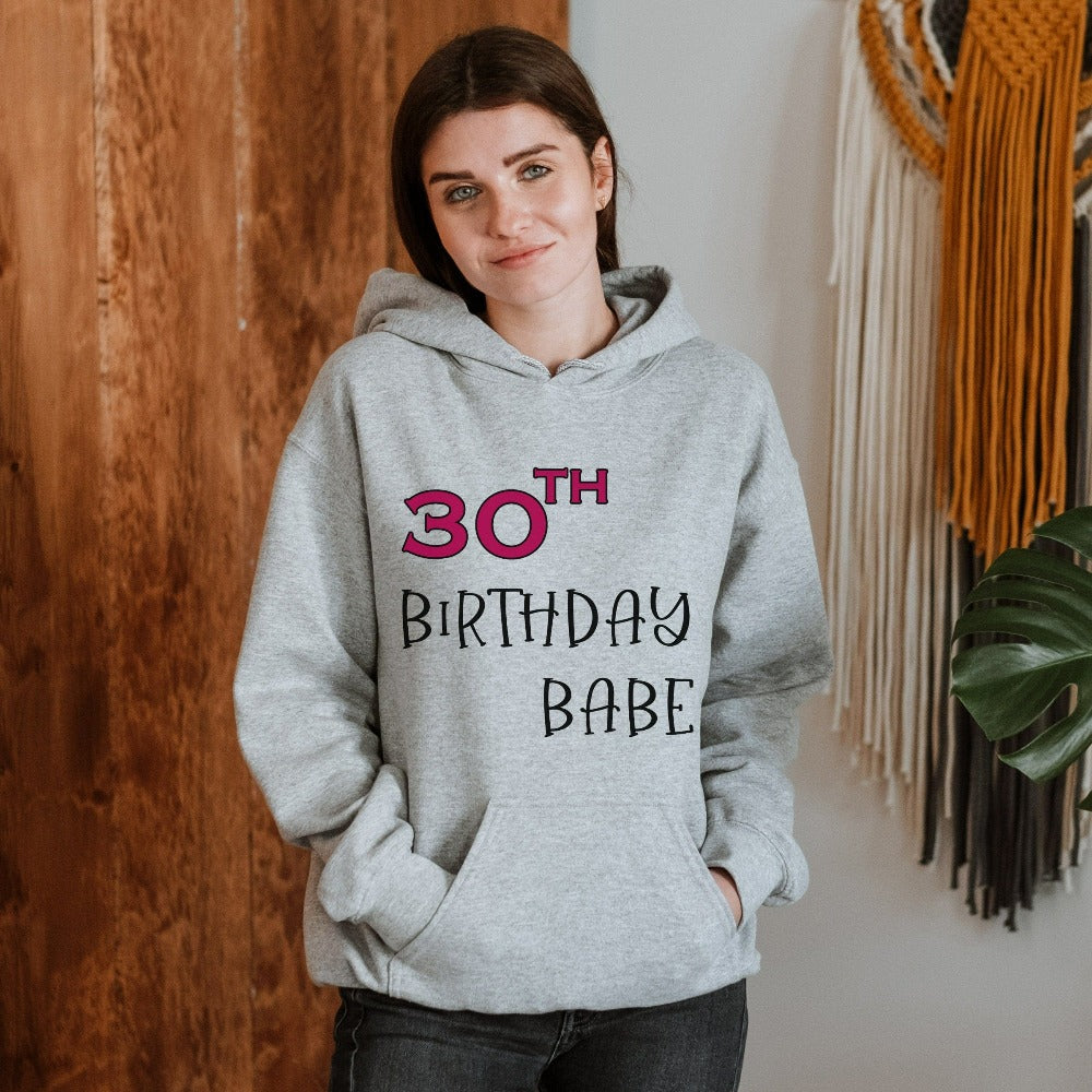 Say Hello 30 with this cute gift sweatshirt for the 30th birthday babe. Celebrate the fabulous thirty with your crew and stand out with a fun party outfit. This is a great shirt present for the 30 year old queen, sister, mom, daughter or best friend. It makes for a memorable new age celebration.