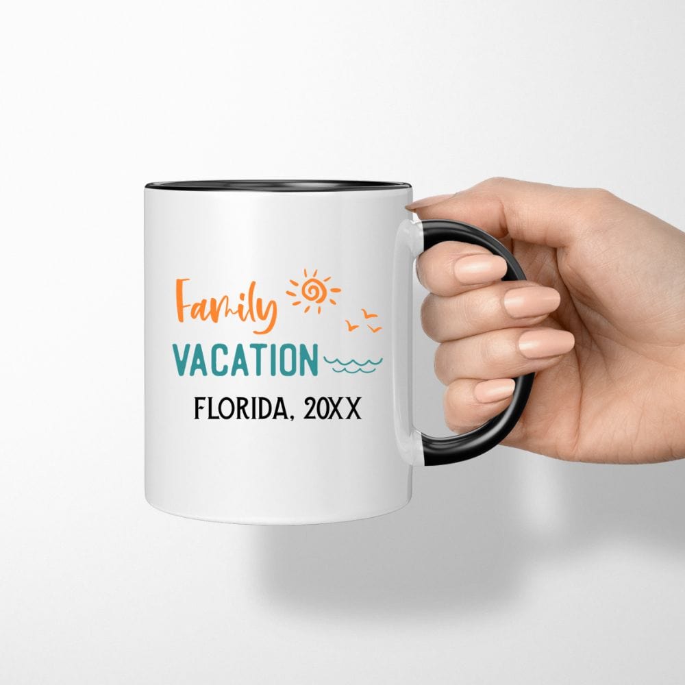 This cute custom coffee mug souvenir gift idea brings up great memories of family adventures, camping, hiking, vacations tours, summer break and road trips. This is a perfect personalized matching travel or holiday souvenir for the whole squad.