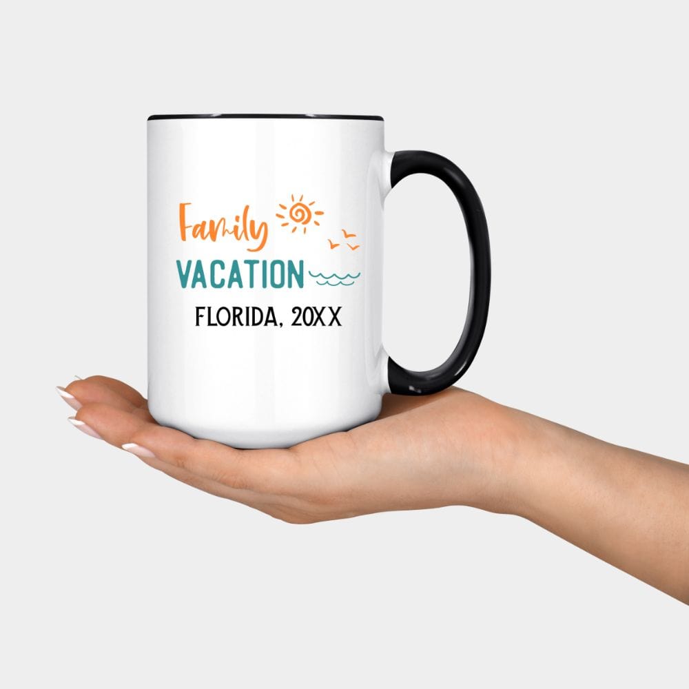 This cute custom coffee mug souvenir gift idea brings up great memories of family adventures, camping, hiking, vacations tours, summer break and road trips. This is a perfect personalized matching travel or holiday souvenir for the whole squad.