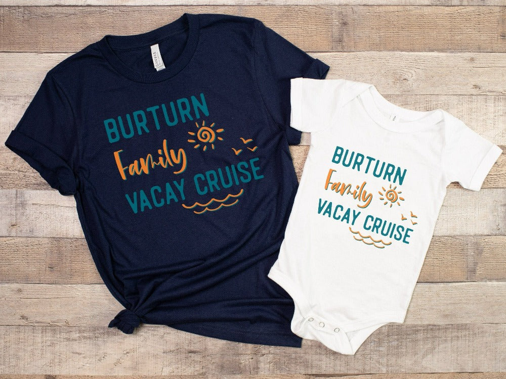 This customized family vacation shirt brings the perfect vacay mode for your summer break camping adventure or cruise. Personalize with name for a custom special touch. Travel outfit perfect for cousin crew, siblings, mom daughter reunion, weekend getaway and more!