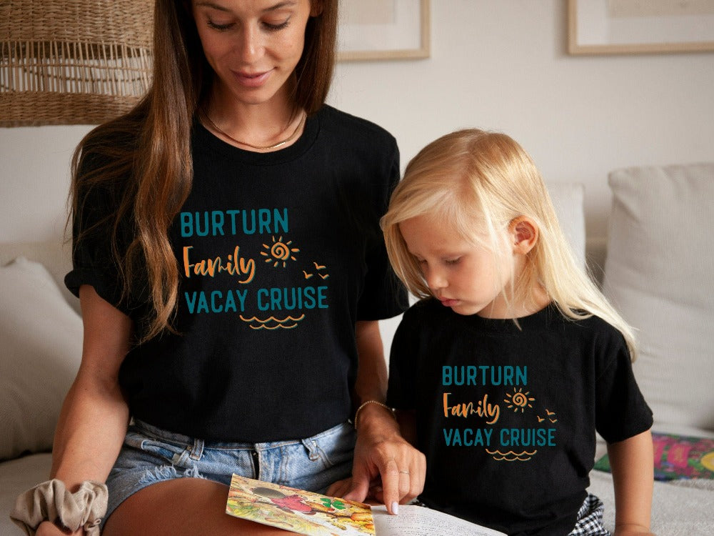 This customized family vacation shirt brings the perfect vacay mode for your summer break camping adventure or cruise. Personalize with name for a custom special touch. Travel outfit perfect for cousin crew, siblings, mom daughter reunion, weekend getaway and more!