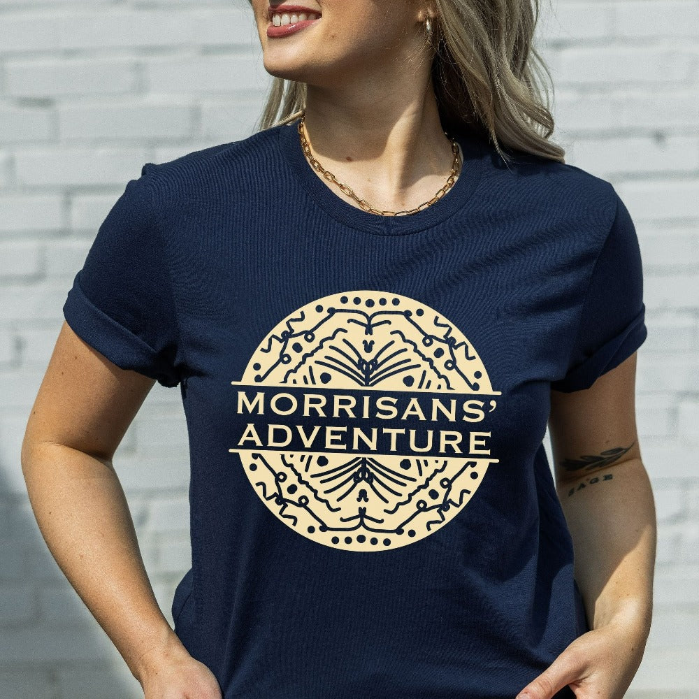 Customized family adventure shirt is the perfect matching group travel custom name or destination outfit. Great for hiking camping mountain hike or other outdoors get together or reunion. Unique geometric abstract design is trendy and stands out.