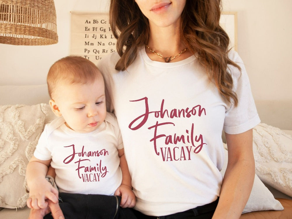 This adorable customized family vacation outfit is the perfect vacay mode for your cruise summer fall holiday. Make your adventure memorable with personalization with name and stand out on your road trip. Perfect for cousin crew, mom daughter reunion, weekend getaway and more!