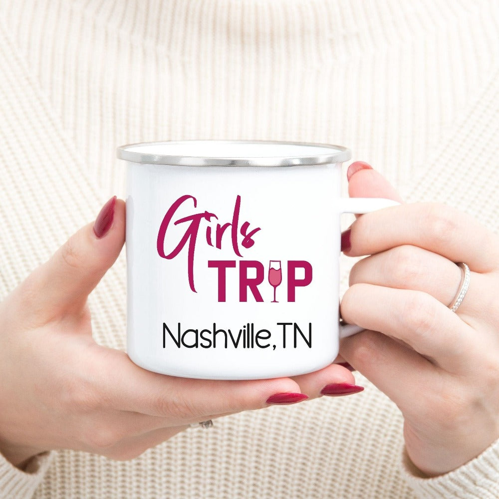 Make a memorable travel or cruise with your besties and BFF with this cute girls' trip souvenir. Plan a perfect camping road trip for bridesmaid, sorority sister, bachelorette party or that dream adventure on summer break. Get in the vacation spirit and vacay mode in style.