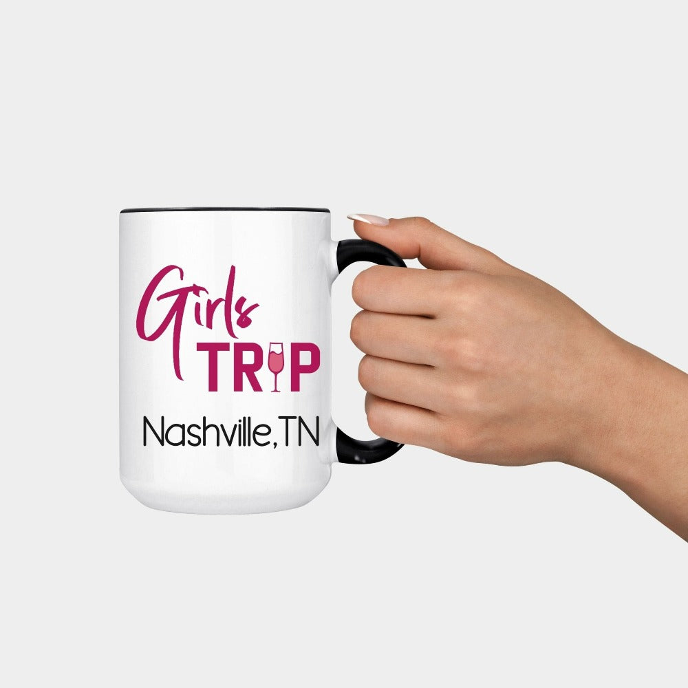 Make a memorable travel or cruise with your besties and BFF with this cute girls' trip souvenir. Plan a perfect camping road trip for bridesmaid, sorority sister, bachelorette party or that dream adventure on summer break. Get in the vacation spirit and vacay mode in style.