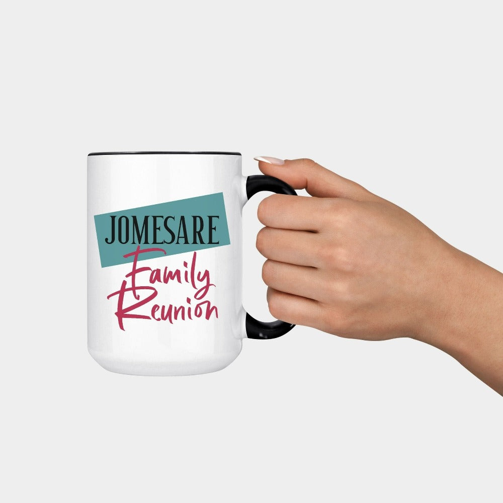 Celebrate family time with this custom matching group coffee mug. A perfect souvenir gift idea for lasting memories during time spent with loved ones. Great for family reunion, vacations, summer break camping and other adventures and outdoor activities. Personalize with family name for a special touch.