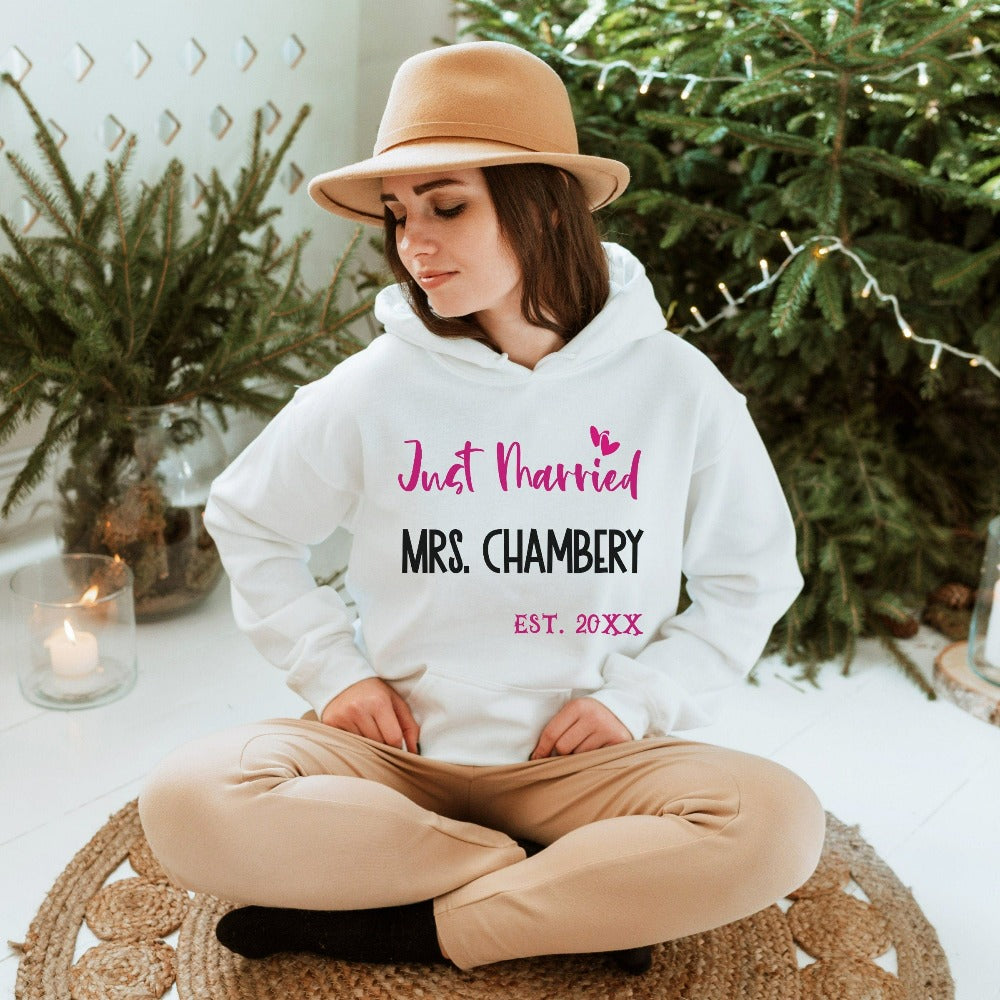 Grab this adorable wedding souvenir for the newest bride to be. Customized with name and date, this cute gift idea is perfect for a bridal shower present for the soon to be Mrs engagement anniversary gift for wife/spouse. Custom personalized outfit for her.