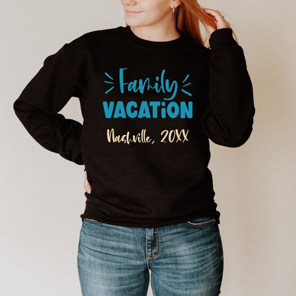 Matching family vacation outfit is the perfect custom way to get into the vacay mode. Customized with name and personalized to stand out, this is a sure winner for the whole travel crew. Get your squad ready for trip, cruise or beach life adventure!   Customizable Family Name Matching Vacation Sweatshirt, Adult and Kid Weekend Getaway Outfit, Honeymoon Mr Mrs Couple Wife Sweatshirt