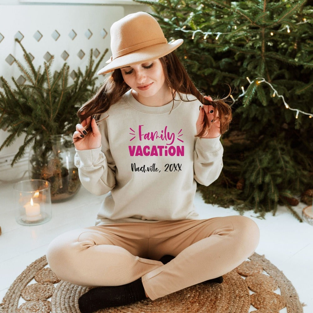Matching family vacation outfit is the perfect custom way to get into the vacay mode. Customized with name and personalized to stand out, this is a sure winner for the whole travel crew. Get your squad ready for trip, cruise or beach life adventure!   Customizable Family Name Matching Vacation Sweatshirt, Adult and Kid Weekend Getaway Outfit, Honeymoon Mr Mrs Couple Wife Sweatshirt